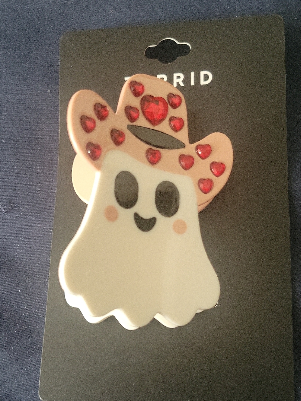torrid White Ghost Hair Clip with Pink Cowboy Hat and Red Gems